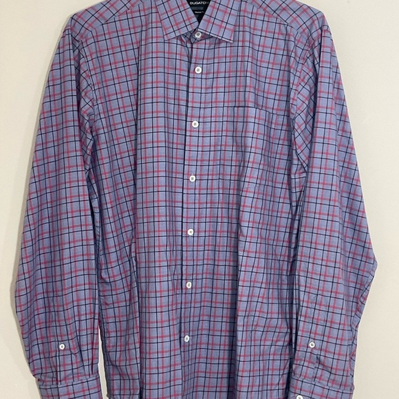Bugatchi Mens Button Down Shirt Grey Red Black Plaid Long Sleeve Size Medium - Picture 2 of 8